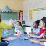 Bright young children with a teacher